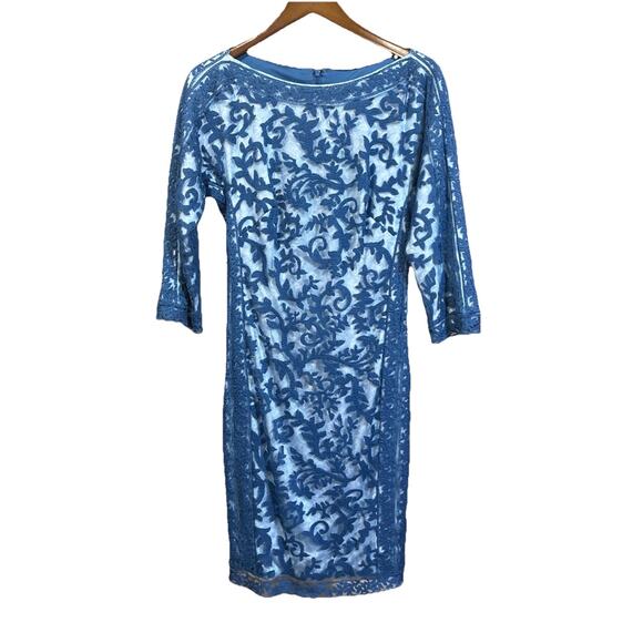 Cache Embroidered Lace Sheath Dress Size 6 Blue Bodycon Occasion Party Feminine - Picture 1 of 13